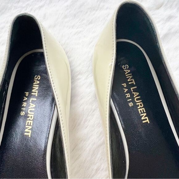 Saint Laurent Pointed Toe Patent Leather Ballet Flats Black Cream White 36 - Picture 3 of 13